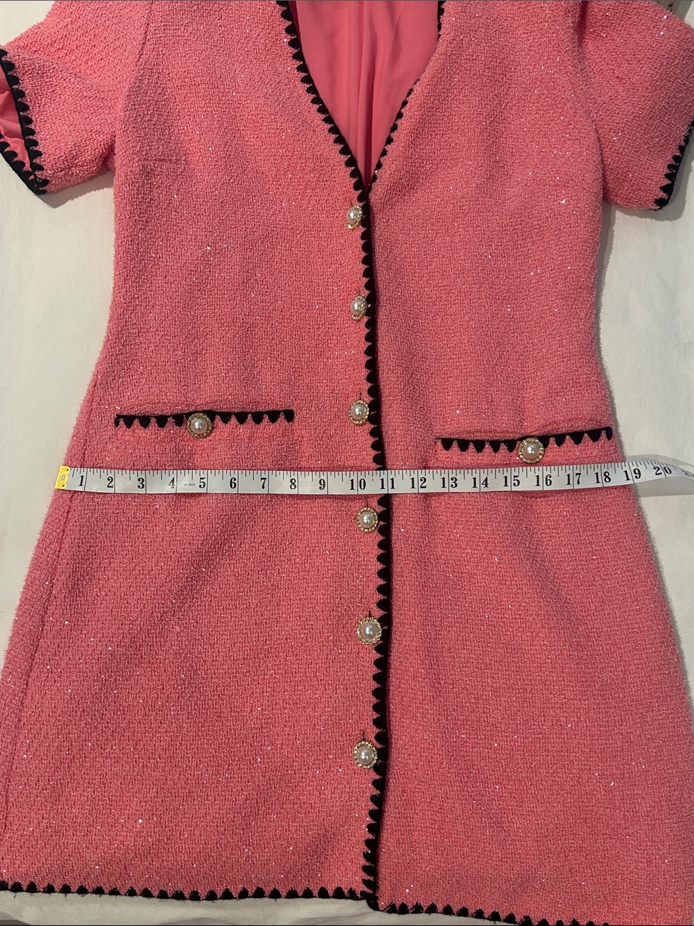 Pink Short Sleeve Dress with Black Trim - Picture 7 of 8